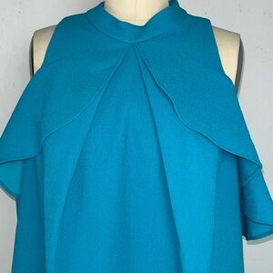 Trina Turk Bright Blue Cold-Shoulder Ruffle Shift Dress – Size 8